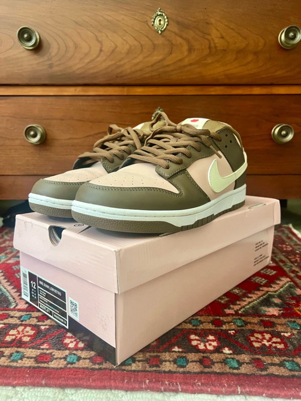 Nike x Stussy SB Dunk Low Sneakers in Olive Brown and Light Pink